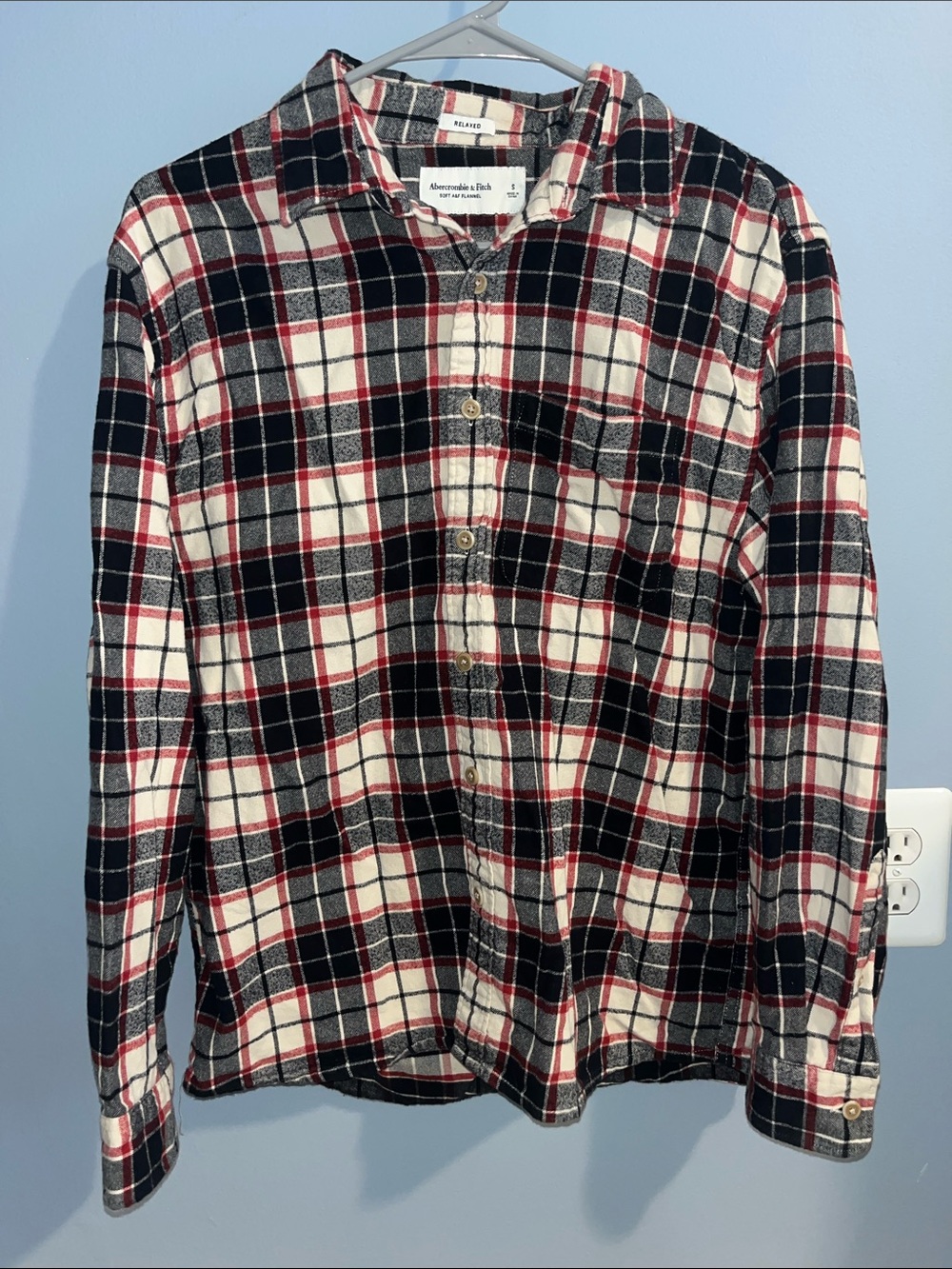 Abercrombie & Fitch Men’s Red, Navy & Cream Plaid Button-Down Shirt